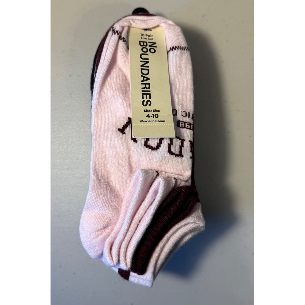 No‎ Boundaries Socks Women 4-10 Multicolor Low Cut 10 Pair Pack Varsity Pink NEW